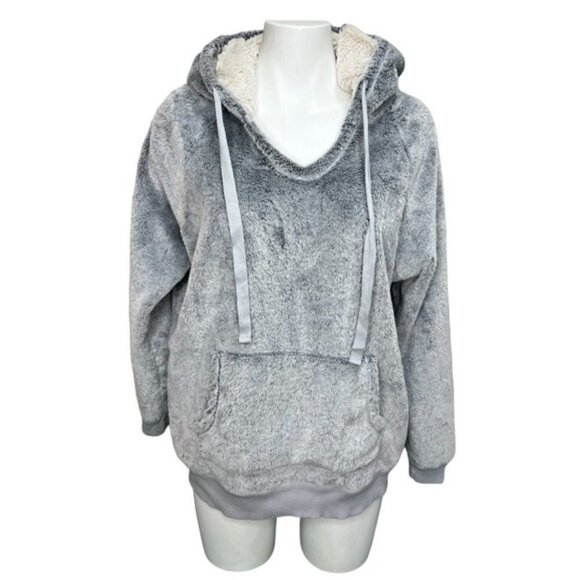 𝅺Dylan LA Grey Faux Fur Hooded Sweater Size Medium Comfy Cozy Loungewear - Picture 1 of 7